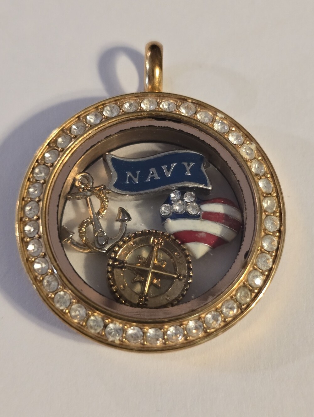 Origami Owl Gold Crystal Living Locket US Navy Military 4 Charms